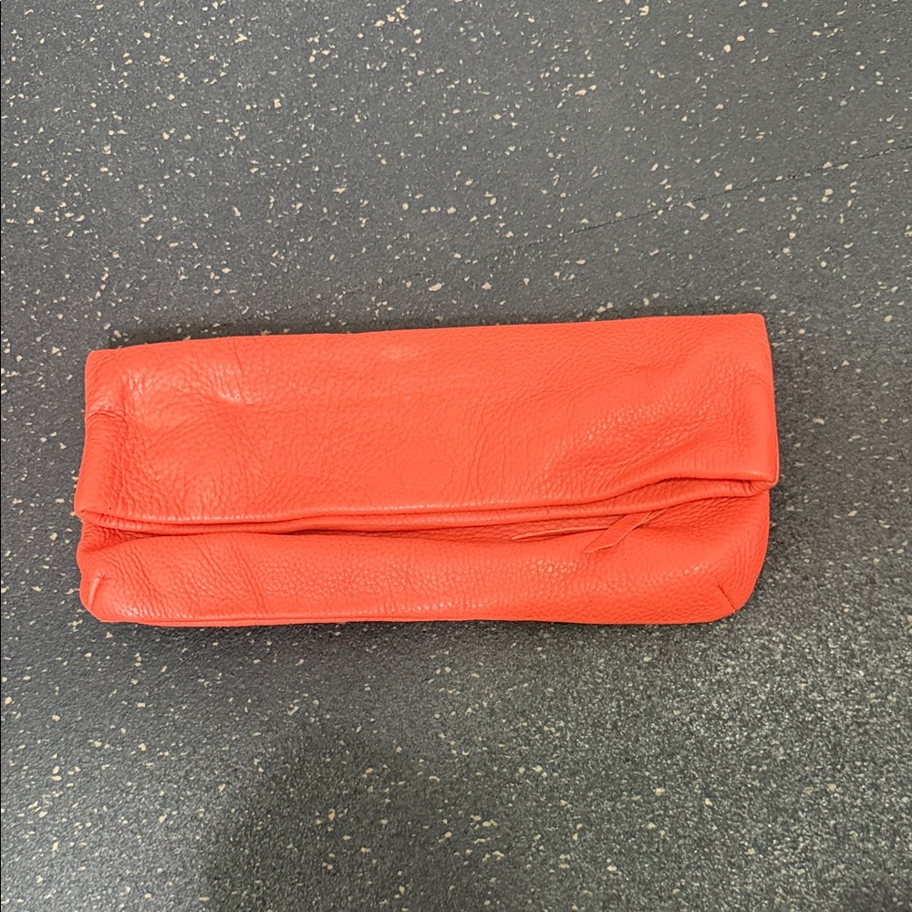 Elegant orange Leather Fold-Over Clutch